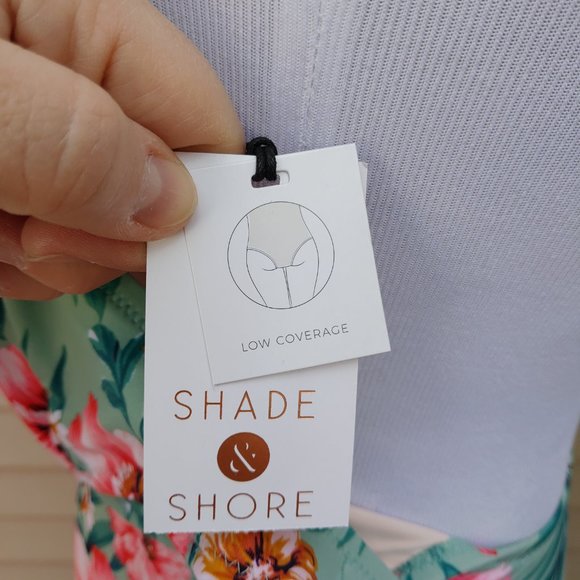 Shade & Shore One-Piece Bikini Green Floral Print NWT Underboob Cut-Out - Picture 12 of 14